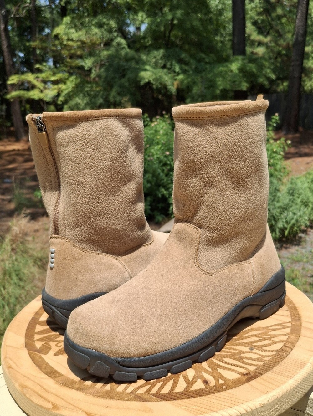 VTG Lands' End Women's Tan Suede & Fleece-Lined Mid Calf Back Zip Winter Boots 9 - Picture 11 of 11